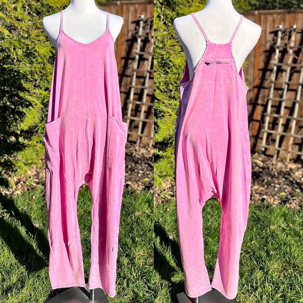 Zenana Harem Jumpsuit Romperalls‎ Mauve Pink Mineral Wash Small/Medium
